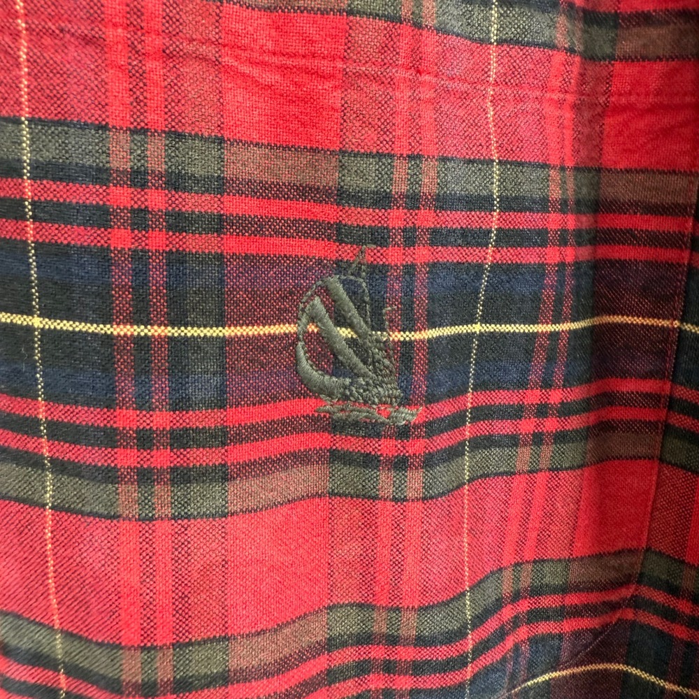 Vintage Nautica Tartan Flannel Shirt L w/ Corduroy Collar – Holiday Cabin Plaid‎ - Picture 3 of 9
